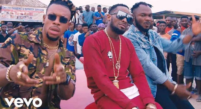 Mr Real, D'banj and Slim case in the musical video of Issa Banger [Youtube]