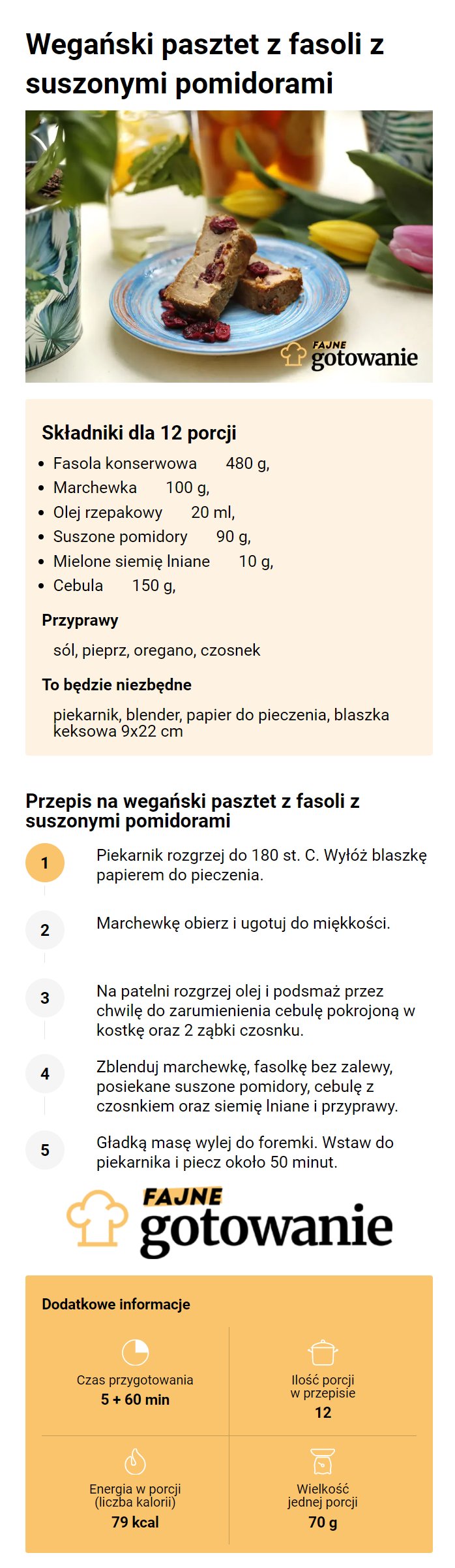 Wegański pasztet z fasoli z suszonymi pomidorami