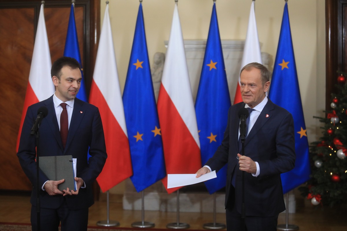 Premier Donald Tusk, minister finansów Andrzej Domański