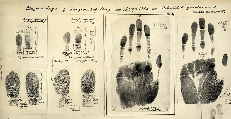Odciski palców i dłoni ze zbiorów Williama Herschela z lat 1859-1860