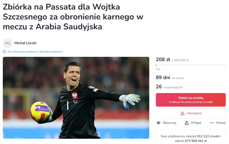 Zrzutka na Passata dla Wojciecha Szczęsnego