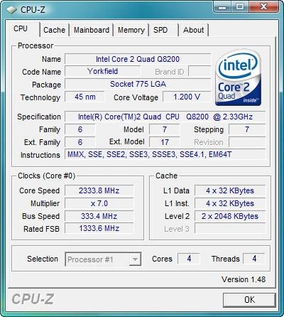 Informacje o procesorze z programu CPU-Z