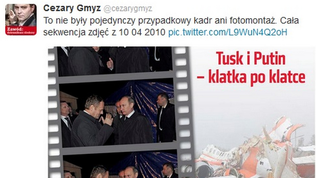 "To nie był pojedynczy przypadkowy kadr ani fotomontaż. Cała sekwencja zdjęć z 10 04 2010" – napisał na Twitterze dziennikarz Cezary Gmyz i opublikował okładkę nowego numeru tygodnika "Do Rzeczy" z kolejnymi niepublikowanymi dotąd zdjęciami ze Smoleńska. Tym samym wraca sprawa zdjęcia, które kilka tygodni temu wywołało burzę w Polsce.