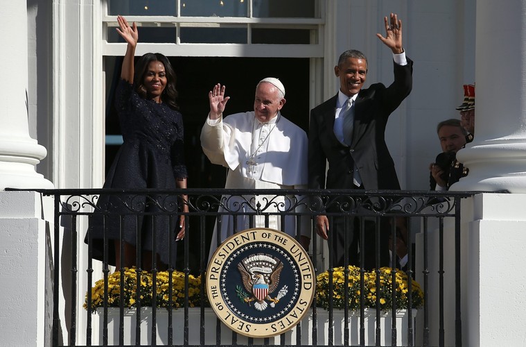 Papież Franciszek oraz Barack Obama z żoną Michelle