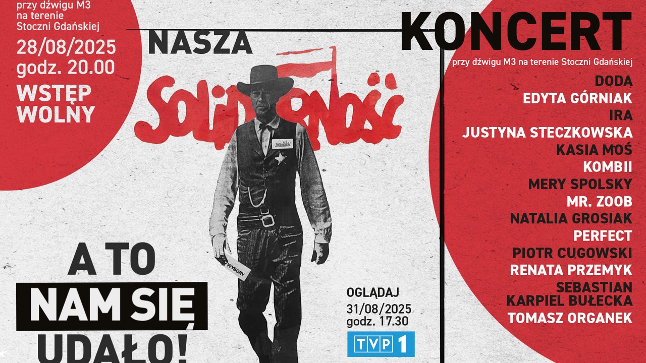 45-lecie Solidarności. Znane nazwiska na scenie w Gdańsku na koncercie "Nasza Solidarność. A to nam się udało!"
