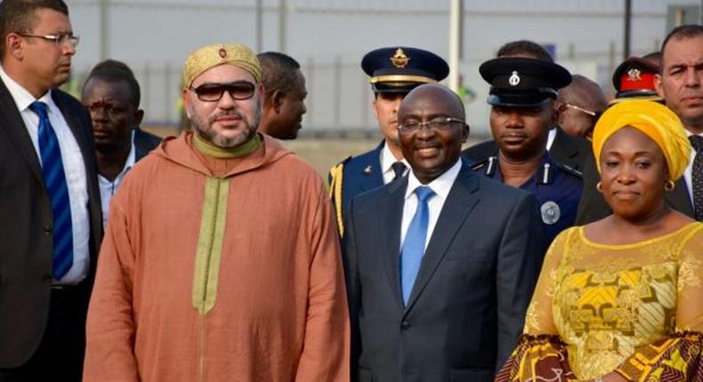 King of Morocco His Majesty King Mohammed VI with Vice President Dr Bawumia and Foreign Affairs Minister Shirley Ayorkor Botchway