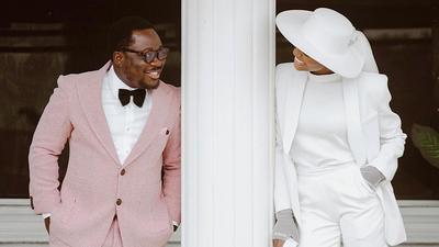 Temilade Salami chose to wear a suit for her white wedding to [Instagram/temiladesalami]