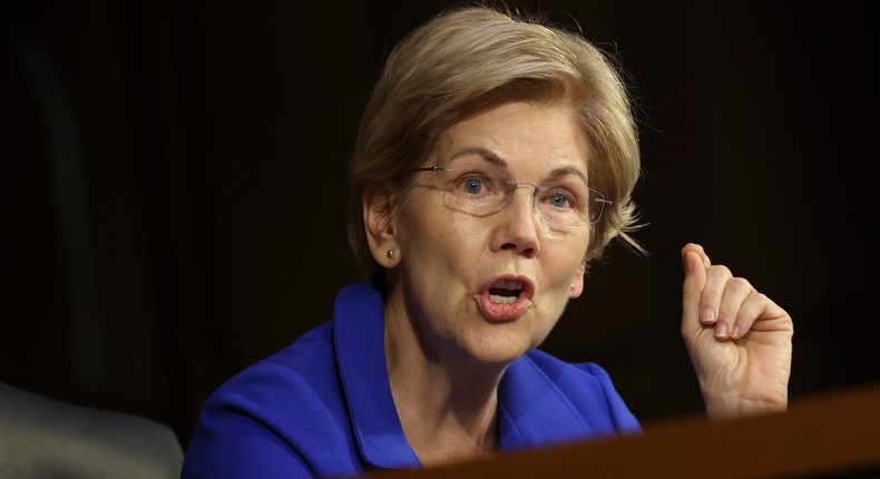 Sen. Elizabeth Warren (D-MA) questions Treasury Secretary Janet Yellen and Federal Reserve Chairman Powell during a Senate Banking, Housing and Urban Affairs Committee hearing