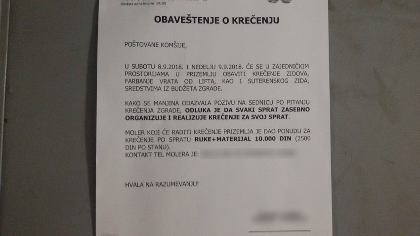 Obaveštenje za stanare