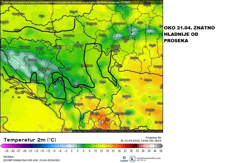 Znatno hladnije sledeće nedelje od utorka, 21. aprila