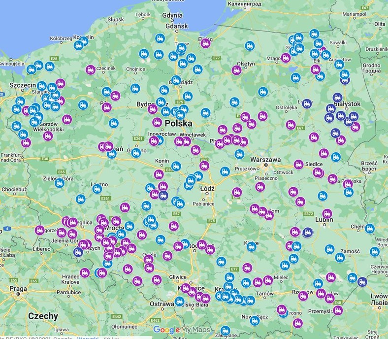 Protest rolników 9 lutego 2024 roku. Źródło: Google Maps