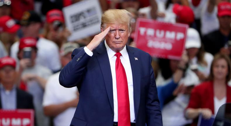 U.S. President Donald Trump speaks during a Keep America Great Campaign Rally at American Airlines Center on October 17, 2019 in Dallas, Texas.