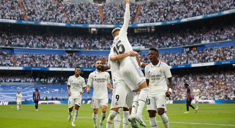 Les joueurs du Réal de Madrid jubilent après le deuxième but de Valverde