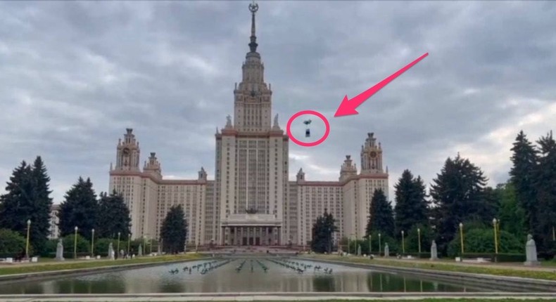 A Russian opposition group claimed Monday that an antiwar flag was floating above Moscow.Screenshot/Twitter/Freedom of Russia Legion