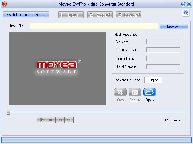 Główne okno programu do konwersji plików SWF - Moyea SWF to Video Converter Standard