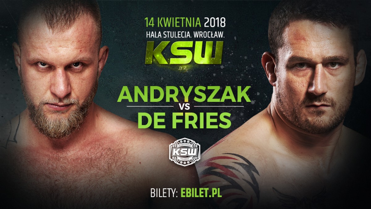 Federacja KSW ogłosiła we wtorek, że rywalem Michała Andryszaka w walce o pas wagi ciężkiej na KSW 43 (14 kwietnia) zostanie Philip De Fries. Anglik już w debiucie dla KSW powalczy o mistrzostwo. Polscy kibice liczą, że pas zdobędzie “Longer”, który ma serię sześciu wygranych przed czasem.