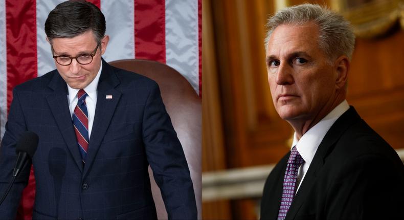 House Speaker Mike Johnson has a tougher job thanks to former Speaker Kevin McCarthy, his ousted predecessorAP; Getty