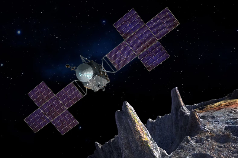Wizja badawczej misji Psyche, której celem są odwiedziny i badania zbudowanej z żelaza asteroidy.