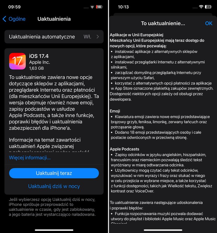 iOS aktualizacja