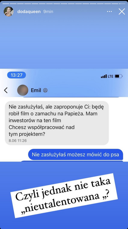 Doda pokazuje screeny rozmów z Emilem Stępniem