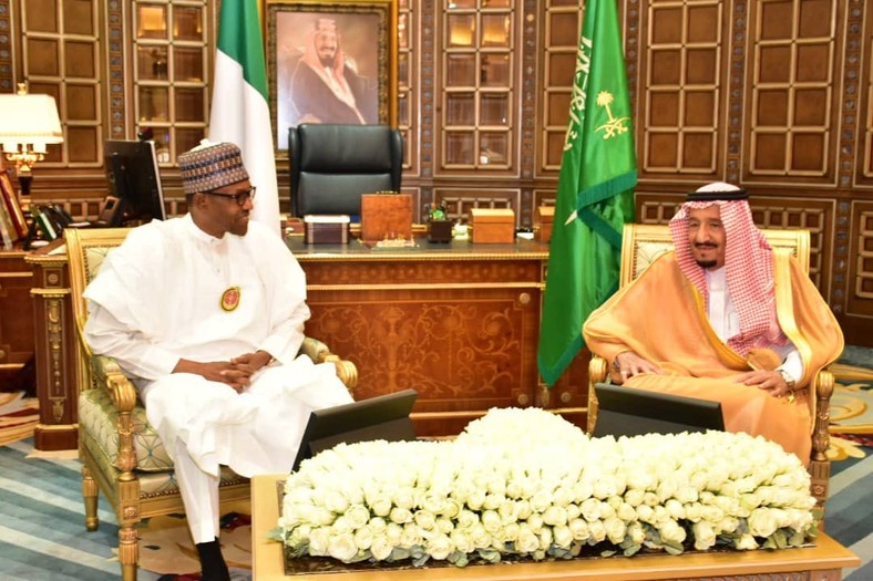 President Muhammadu Buhari and Crown Prince of the Kingdom of Saudi Arabia, Mohammed bin Salman bin Abdulaziz in Riyadh, Saudi. [Twitter/@NGRPresident]