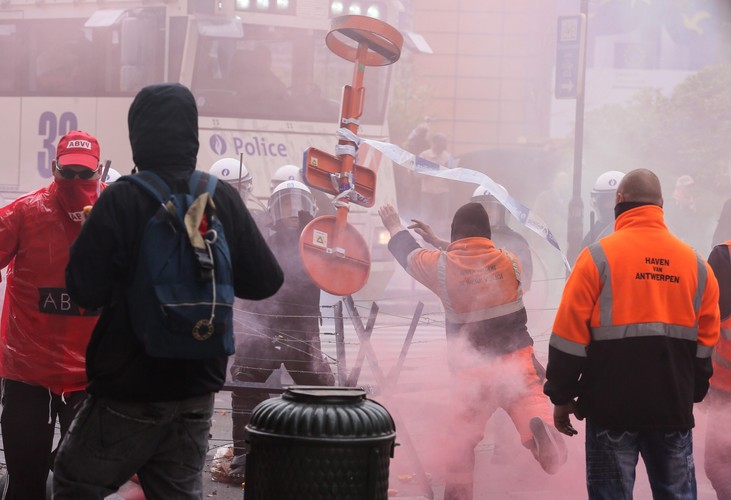 Protest związkowców w Brukseli