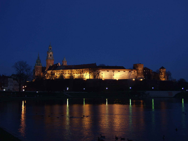 Widok na Zamek na Wawelu nocą