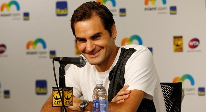 Mar 24, 2016; Key Biscayne, FL, USA; Roger Federer speaks at a press conference on day three of the Miami Open at Crandon Park Tennis Center. Mandatory Credit: Geoff Burke-USA TODAY Sports