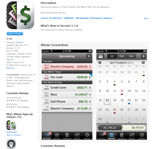 <b>BillMinder (iOS, Android)</b>
<br><br>
Idealna propozycja dla osób, które gubią się w gąszczu rachunków i faktur. BillMinder przypomni nam o terminach ich zapłaty. Aplikacja umożliwia również kontrolowanie naszych wydatków.