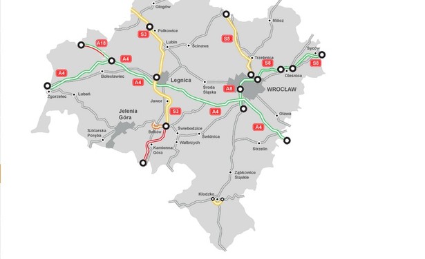 Mapa Stanu Budowy Dróg - dolnośląskie