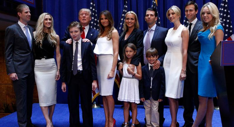 Donald Trump poses with his family after formally announcing his campaign for the Republican presidential nomination on June 16, 2015.