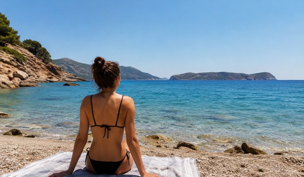 Devojka na plaži - ilustracija