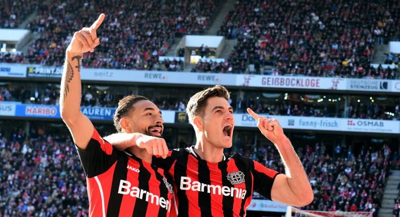 Leverkusen's Czech forward Patrik Schick (R) scored four goals on Saturday Creator: UWE KRAFT