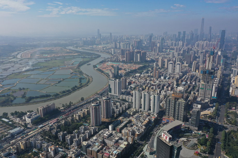 Shenzhen, widok z lotu ptaka, 2020 r. 