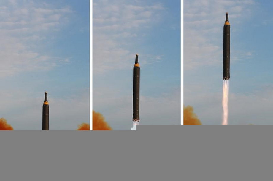 A Hwasong-12 missile is launched in this undated combination photo released by North Korea's KCNA.