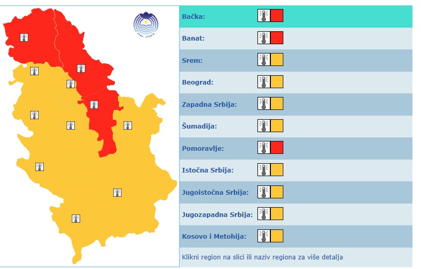 Meteoalarm u Srbiji zbog visokih temepratura