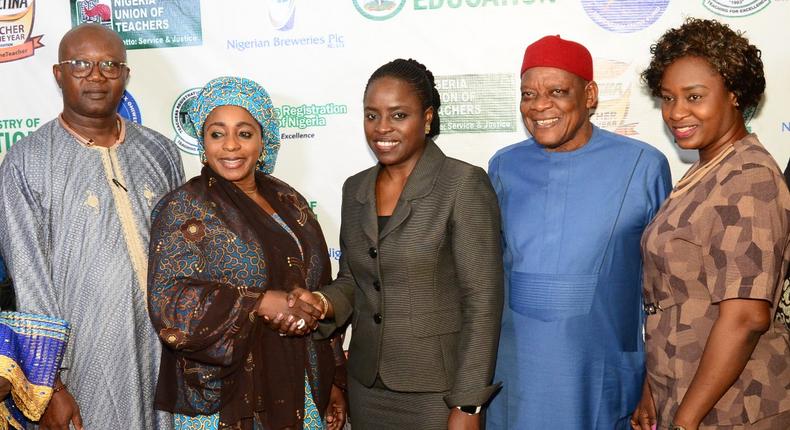 L-R; The President, All Nigeria Confederation of Principals of Secondary Schools (ANCOPSS), Principal Anselm Izuagie; Director, Basic & Secondary Education, Federal Ministry of Education, Dr. Lami Amodu; Corporate Affairs Director, Nigerian Breweries Plc., Mrs. Sade Morgan; Secretary General, Nigeria Union of Teachers (NUT), Dr. Mike Ene and the Lagos State Coordinator, Teachers Registration Council of Nigeria, Mrs. Grace Adewumi during the Flag Off Ceremony of the 2019 Maltina Teacher of the Year in Lagos recently.