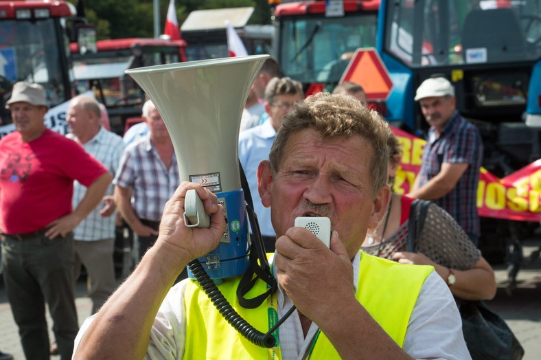 Marek Duszyński na blokadzie w centrum Grudziądza w 2013 r.