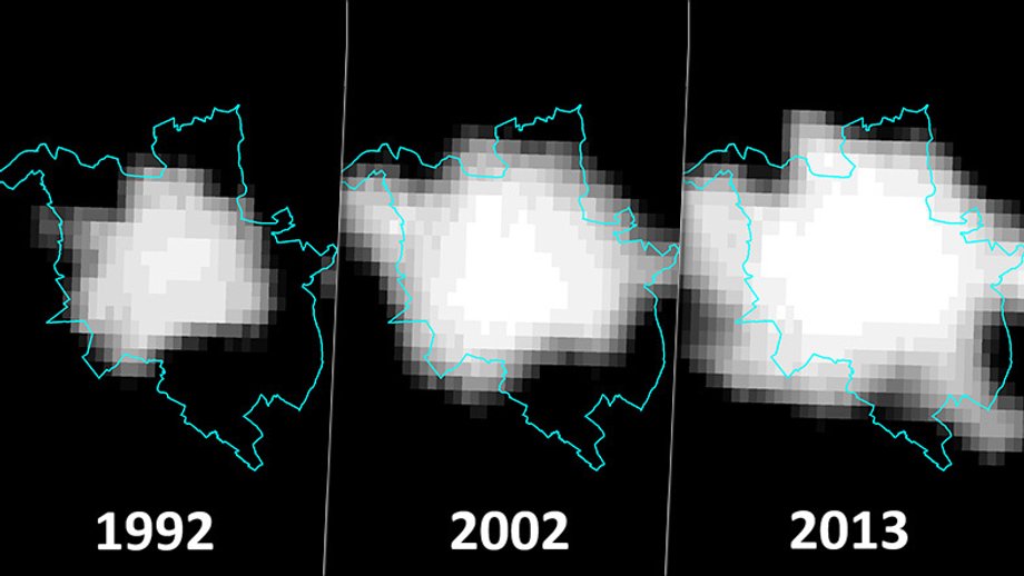 Aglomeracja poznańska na zdjęciach satelitarnych w 1992 r., 2002 r. i 2013 r.