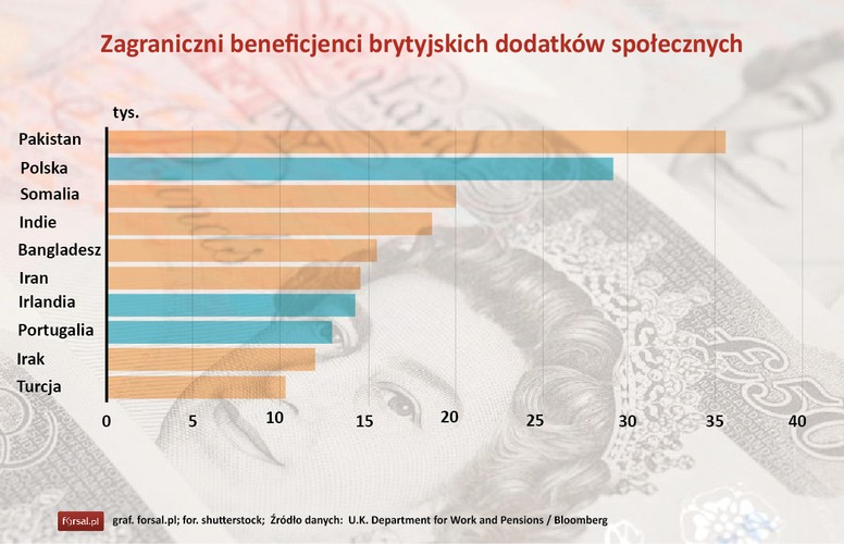 Wśród obcokrajowców, którzy korzystają z brytyjskiej opieki socjalnej najlepszymi wnioskodawcami są Pakistańczycy, a na drugim miejscu są Polacy.<br>
W pierwszej 10-ce najlepszych wnioskodawców świadczeń znalazły się tylko trzy narodowości z Unii Europejskiej. Poza Polakami, na 7. pozycji znaleźli się Irlandczycy, a na 8. Portugalczycy.