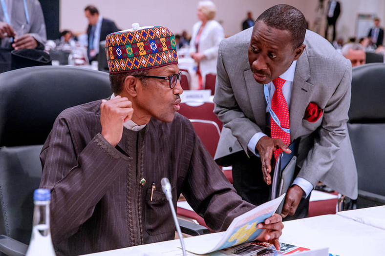 President Muhammadu Buhari with his National Security Adviser, Babagana Monguno [Presidency]
