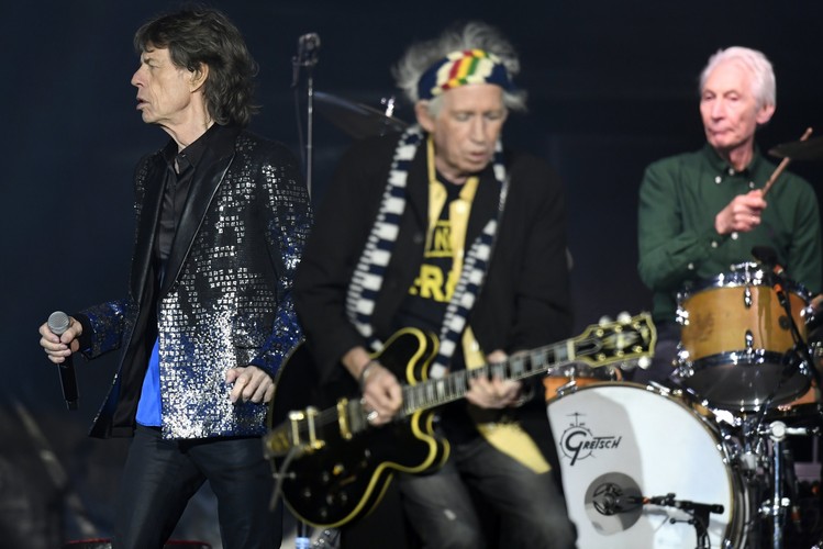 Mick Jagger, Keith Richards oraz Charlie Watts podczas koncertu The Rolling Stones w Zurychu, 20.09.2017