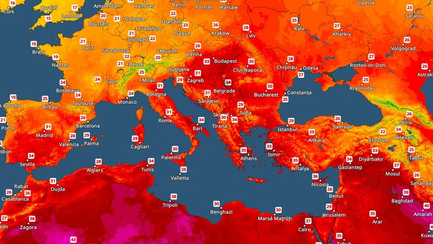 Mapa maksimalnih temperatura u četvrtak, 4.6.