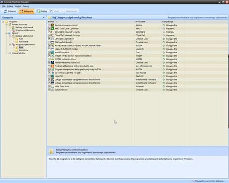 TuneUp StartUp Manager – uruchamiane podczas startu systemu programy z podziałem na kategorie.