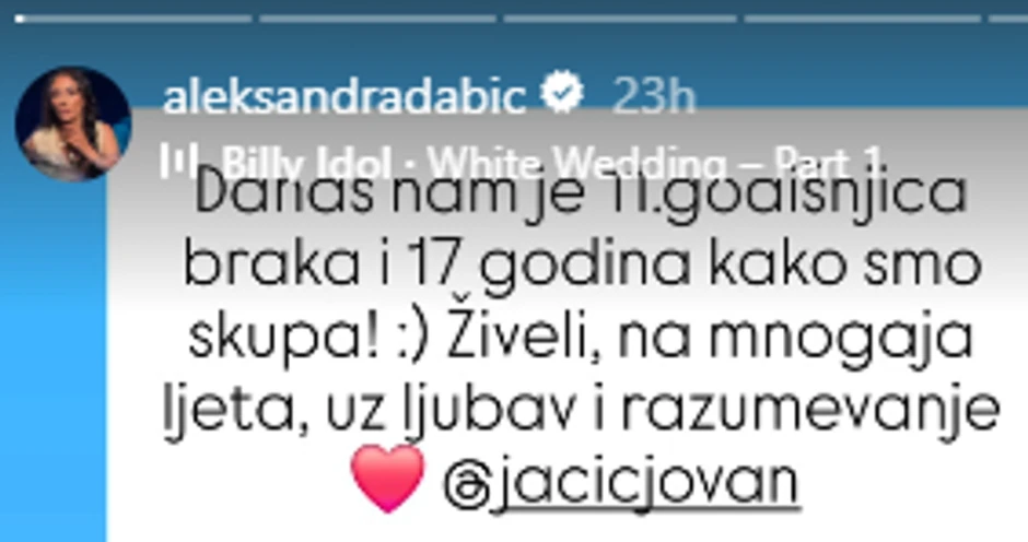 Aleksandra Dabić proslavila godišnjicu braka sa mužem