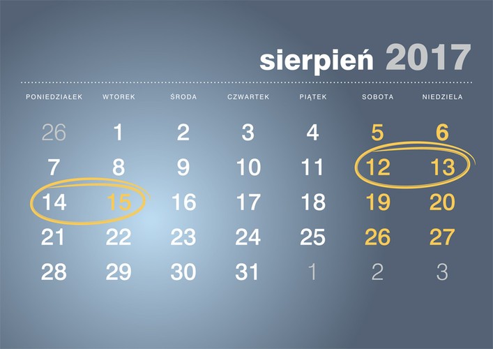Święto Wojska Polskiego i Wniebowzięcie Najświętszej Maryi Panny obchodzimy we wtorek 15 sierpnia. Znowu biorąc jeden dzień urlopu odpoczywamy przez cztery dni