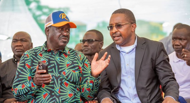 Mwangi Wa Iria and Raila Odinga during an Azimio rally in Muranga