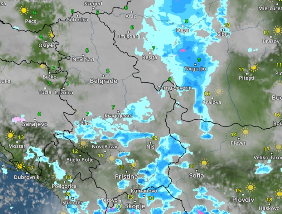 Kiša u Srbiji u podne
