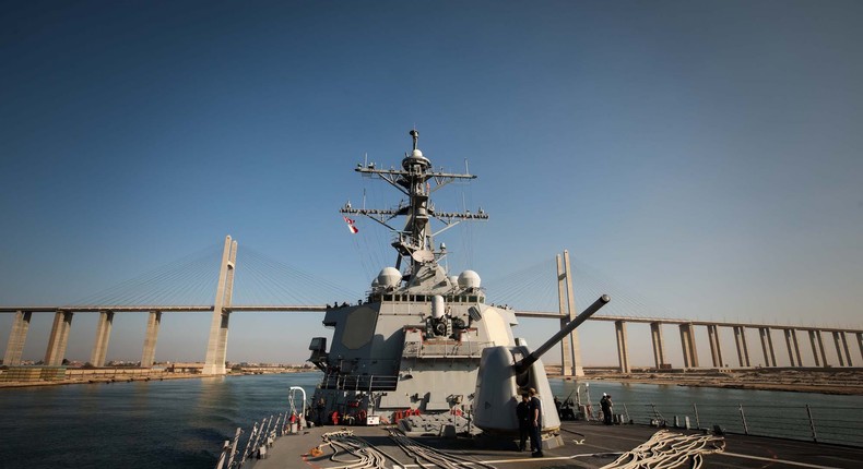 US Navy guided-missile destroyer USS Carney in the Suez Canal on Oct. 18, 2023.US Navy/MCS2 Aaron Lau