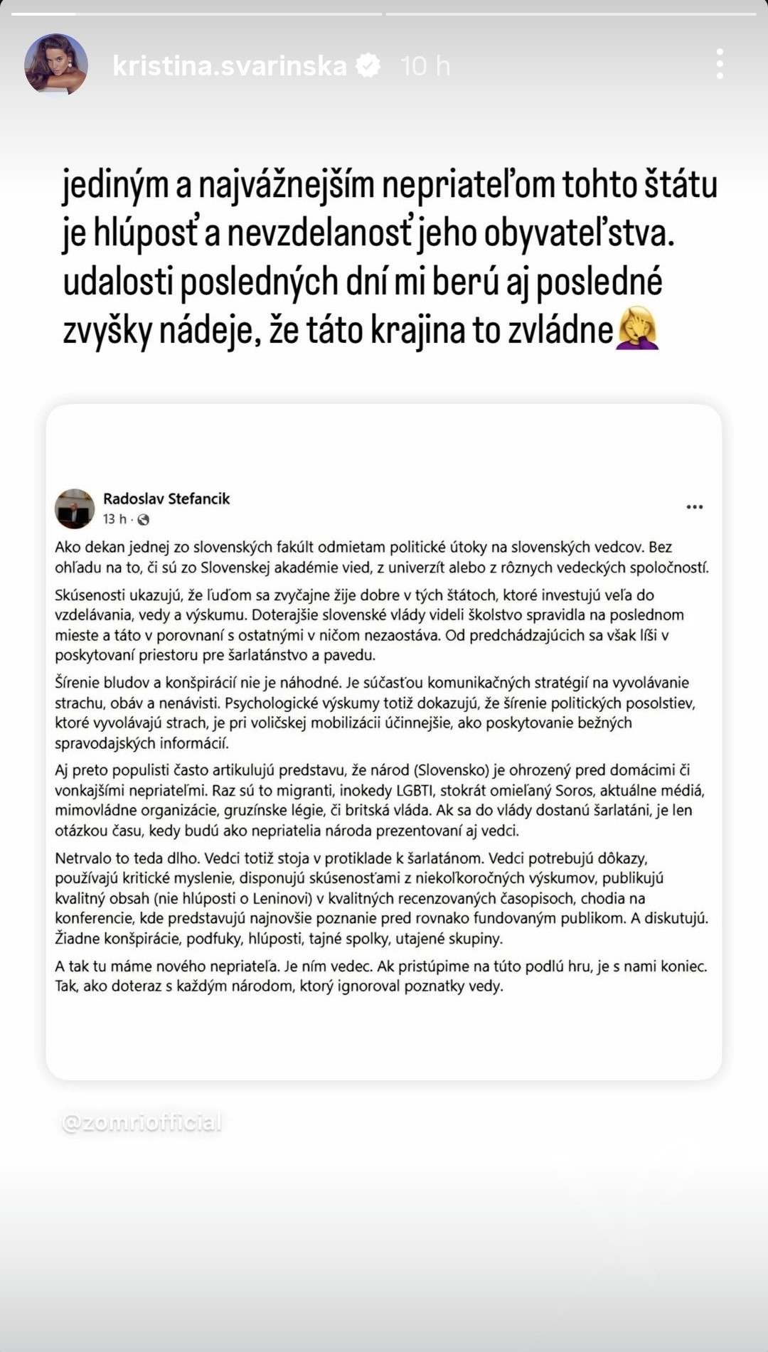 Kristína Svarinská priznala obavy o budúcnosť Slovenska. 